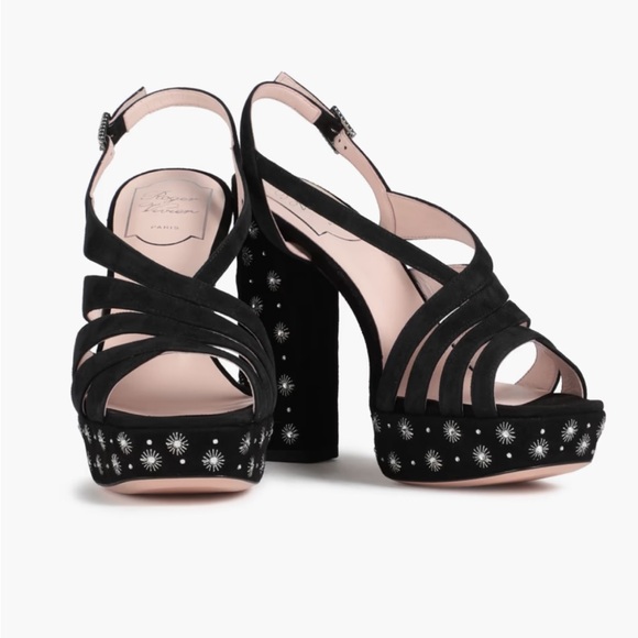 Roger Vivier Suede Crystal Embellishments Slingback Sandals